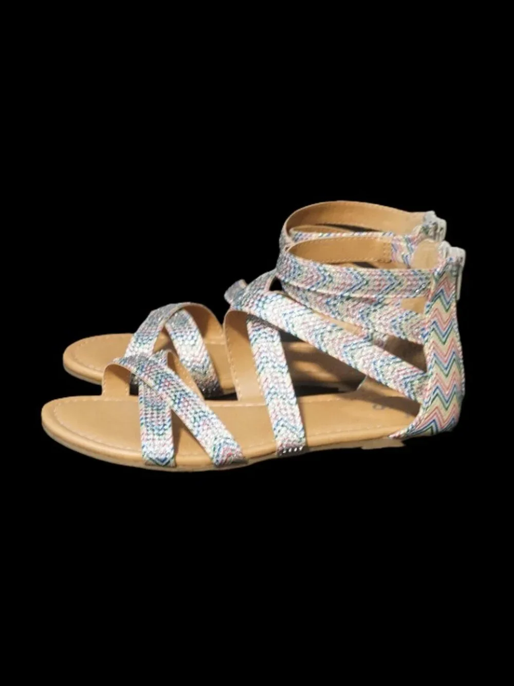 So Memory Foam Rainbow Chevron Strip Gladiator Girls 2 Sandals
